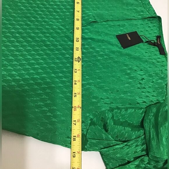 Maje Green Happy Days Jacquard Midi Asymmetrical Hem Dress New Size 38 - Picture 11 of 13